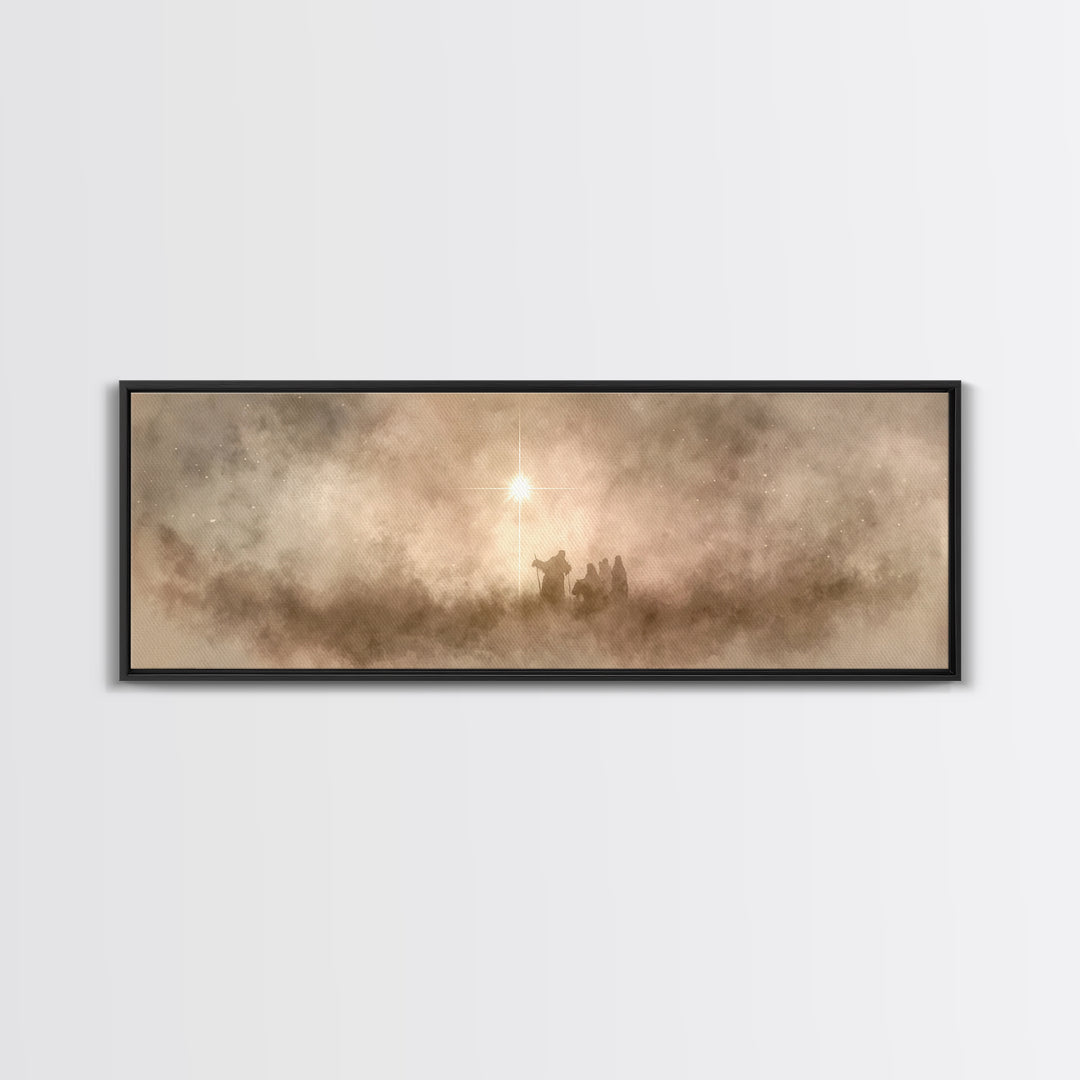 Silent Holy Clouds, Framed Canvas Print, Christian Art Canvas, Christmas Art Prints, Panoramic Print, Christian Wall Art, Christian Christm