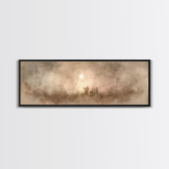 Silent Holy Clouds, Framed Canvas Print, Christian Art Canvas, Christmas Art Prints, Panoramic Print, Christian Wall Art, Christian Christm