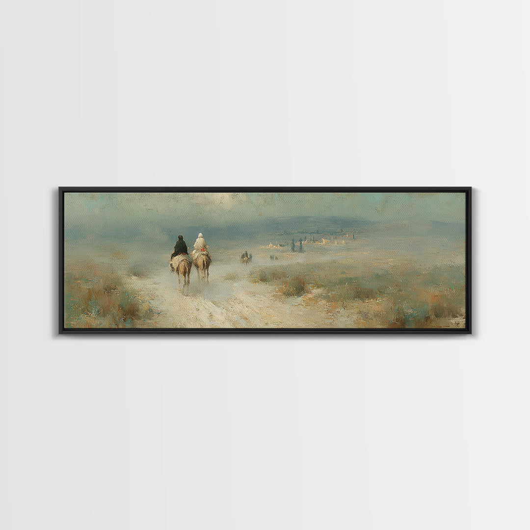 Pilgrims In Light, Framed Canvas Print, Christian Wall Art, Panoramic Frame, Christmas Art, Christian Decorations, Christian Art Canvas