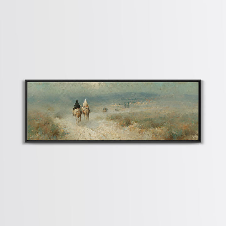 Pilgrims In Light, Framed Canvas Print, Christian Wall Art, Panoramic Frame, Christmas Art, Christian Decorations, Christian Art Canvas