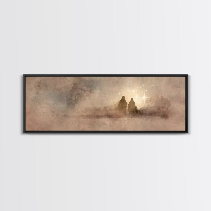 Holy Family Dawn, Framed Canvas Print, Christian Art Print, Panoramic Print, Christian Christmas Art, Christian Wall Art, Modern Christian