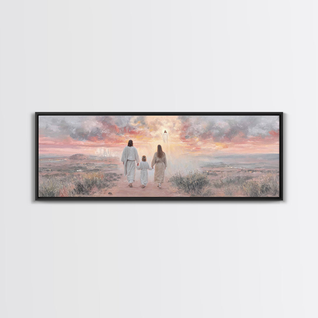 Heavenward Reunion Glow | Framed Canvas Print | Christian Art | Panoramic Wall Art | Christian Canvas | Christian Painting | Christmas Art