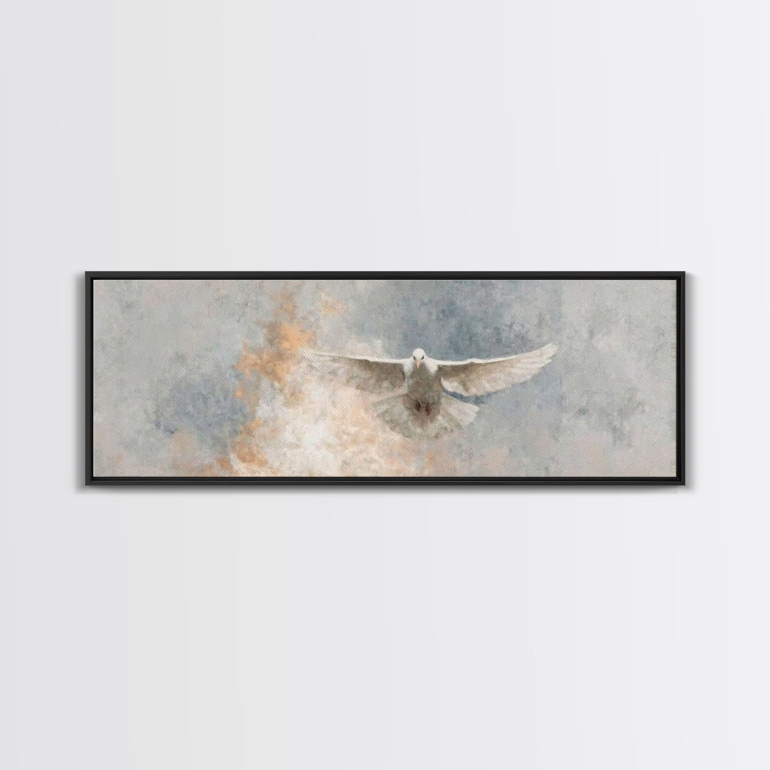 Spirit Of Peace Flight, Framed Canvas Print, Christian Art Canvas, Panoramic Art, Christian Wall Art, Christian Decor, Christmas Art