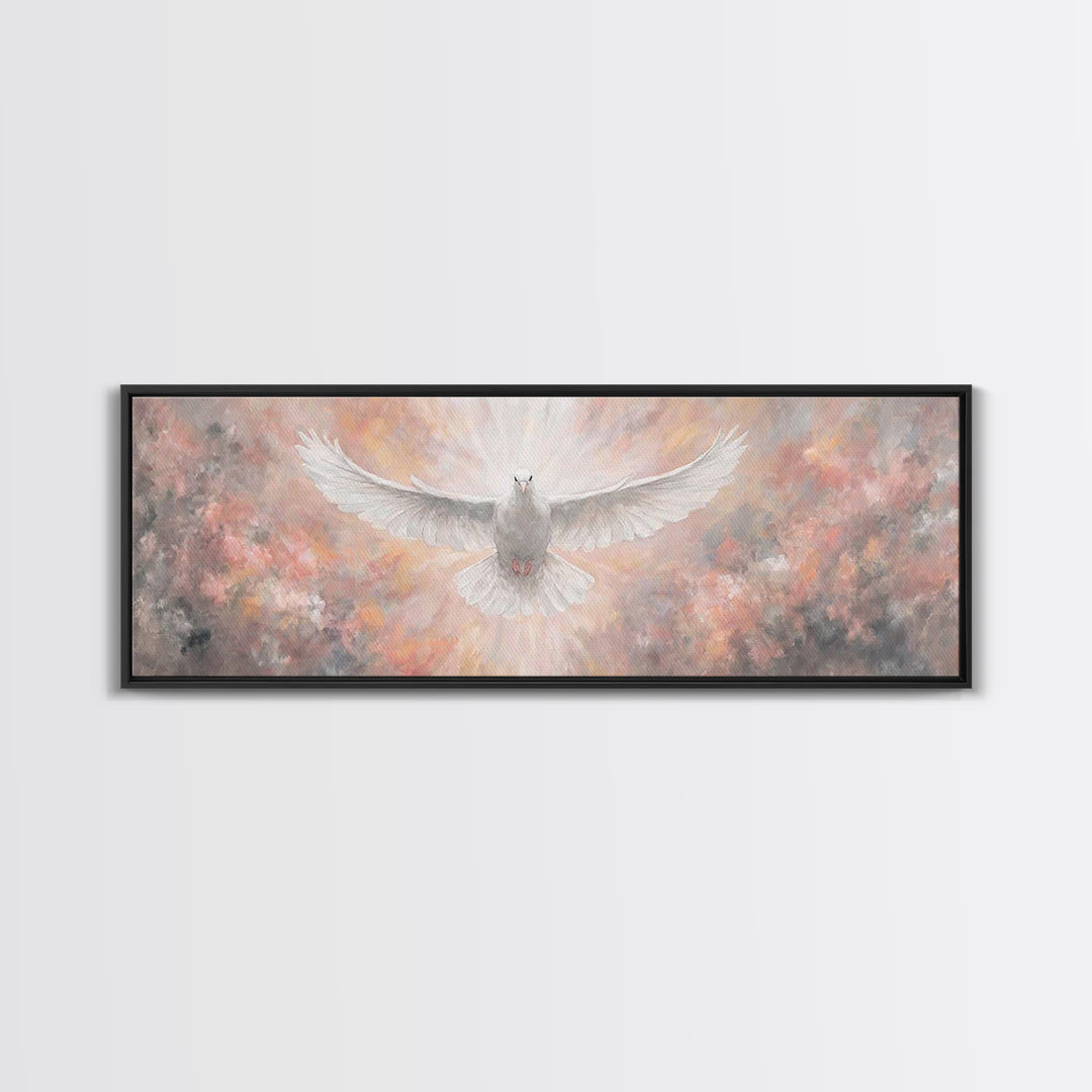 Heavenly Dove Rising | Framed Canvas Print | Christian Art Canvas | Panoramic Painting | Christian Christmas Art | Christian Wall Art