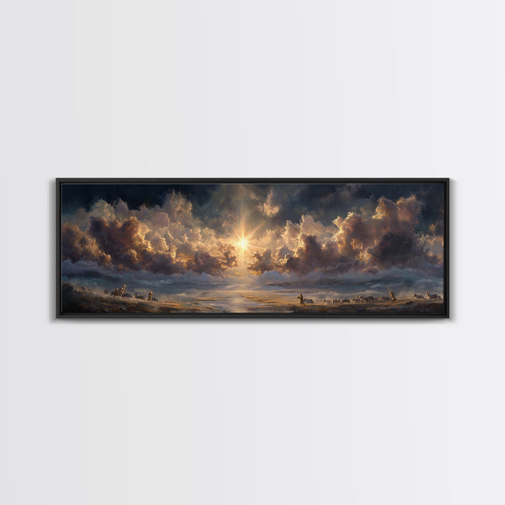 Radiant Bethel Star, Framed Canvas Print, Christian Art Print, Panoramic Print, Christmas Art, Christian Wall Art, Jesus Painting, Christia