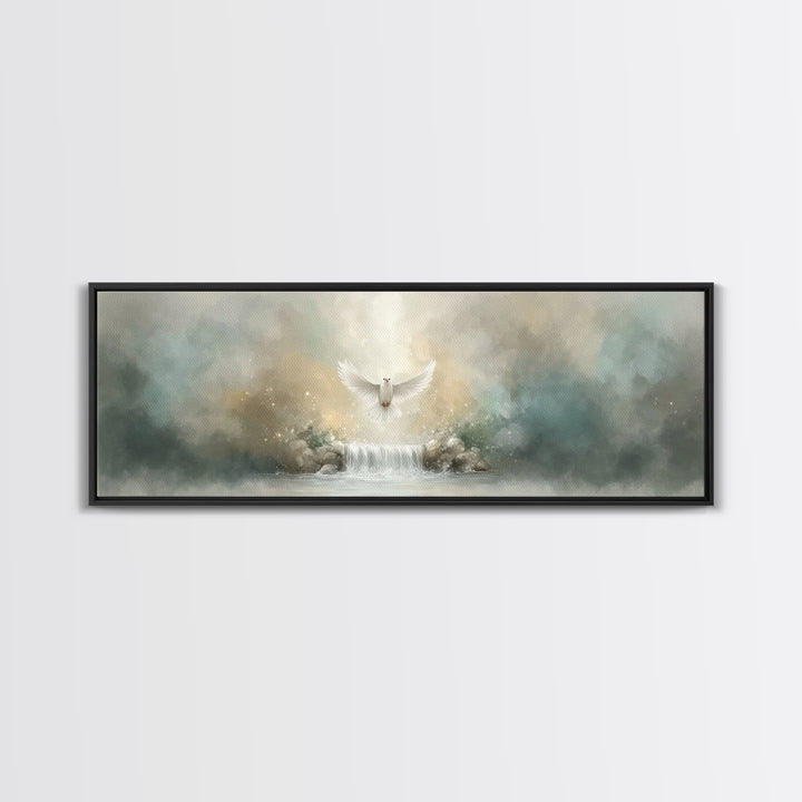 Waterfall Glory Light, Framed Canvas Print, Christian Wall Art, Panoramic Art, Christian Art Canvas, Christian Christmas Art, Christian Dec