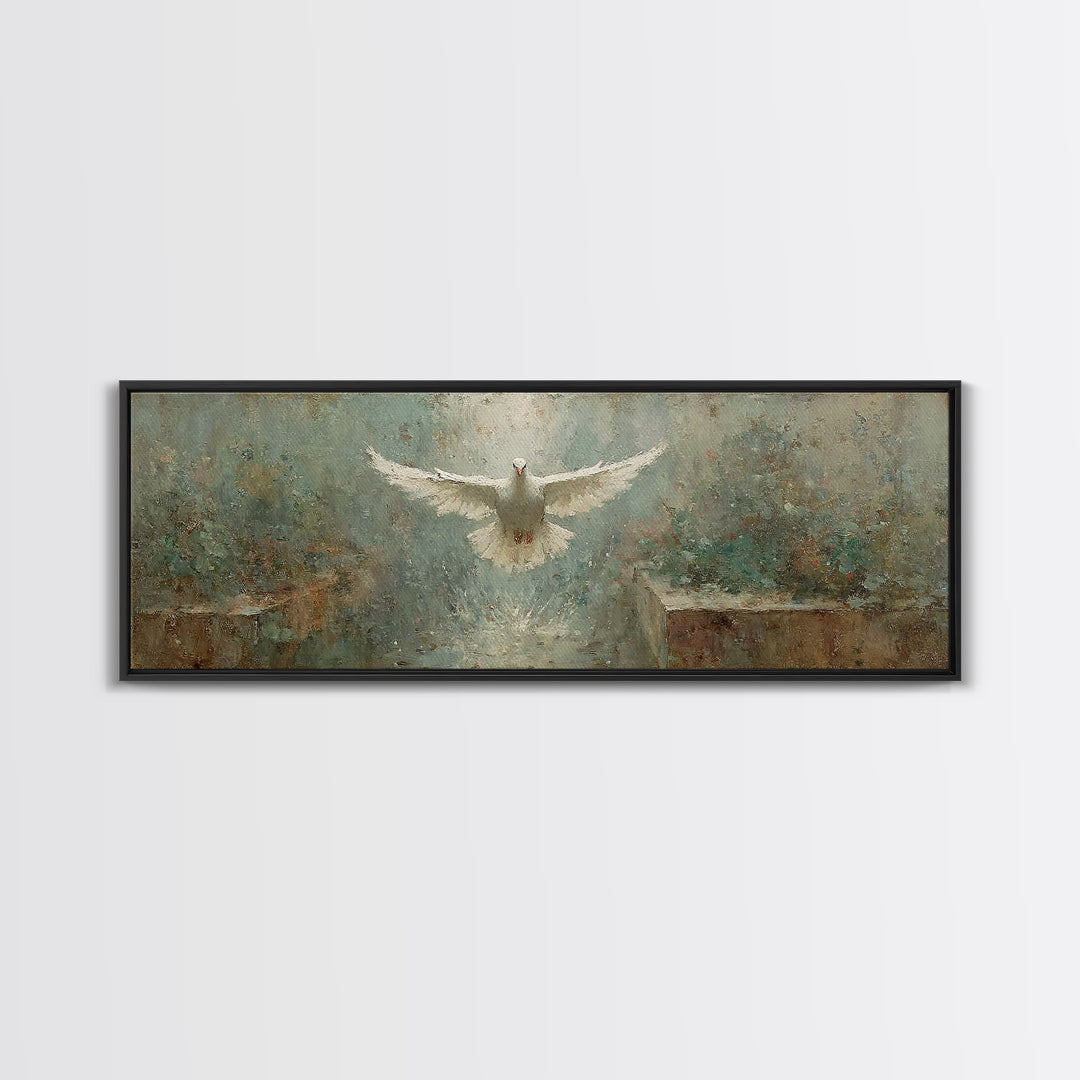 Radiant Spirit Descent, Framed Canvas Print, Christian Wall Art, Panoramic Art, Christian Art Canvas, Christian Painting, Christian Christm