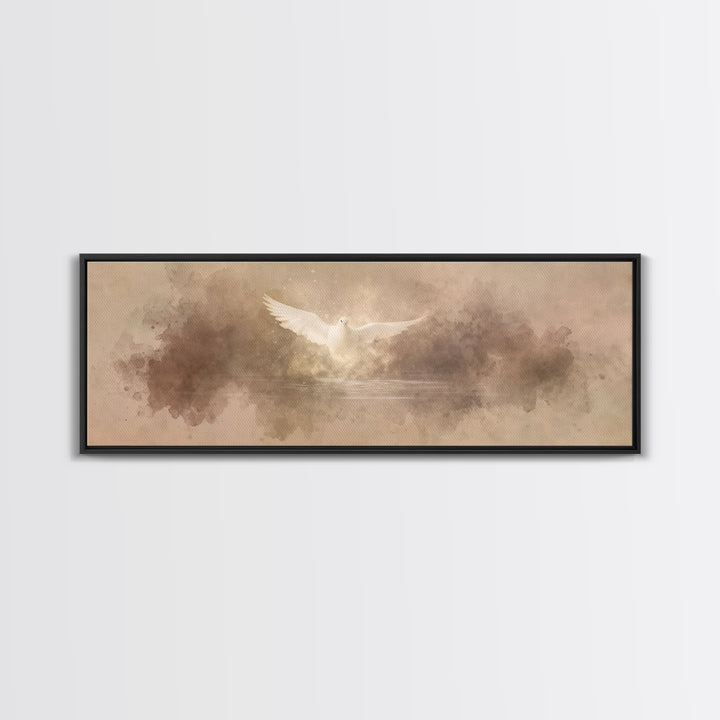 Heavenly Dove Light | Framed Canvas Print | Christian Art Canvas | Panoramic Painting | Christian Wall Art | Christmas Art | Christian Deco