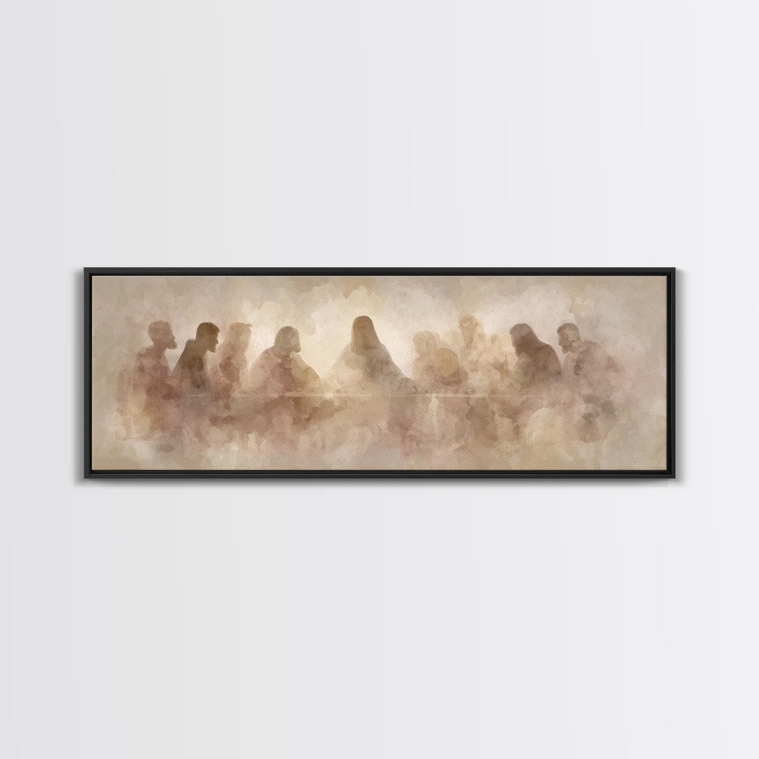 Holy Gathered Moment, Framed Canvas Print, Christian Art Canvas, Christian Wall Art, Panoramic Painting, Jesus Painting