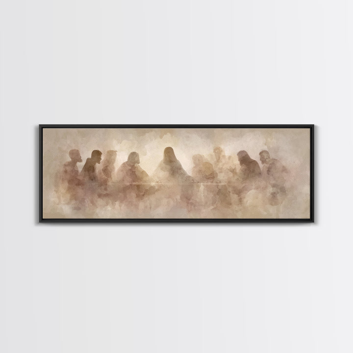 Holy Gathered Moment, Framed Canvas Print, Christian Art Canvas, Christian Wall Art, Panoramic Painting, Jesus Painting