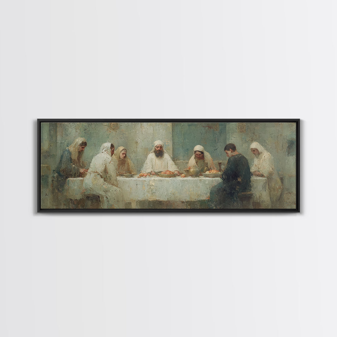 Divine Fellowship Glow – Framed Canvas Print – Christian Painting – Large Christian Art – Panoramic Art – Jesus Canvas Art