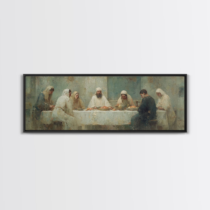 Divine Fellowship Glow – Framed Canvas Print – Christian Painting – Large Christian Art – Panoramic Art – Jesus Canvas Art