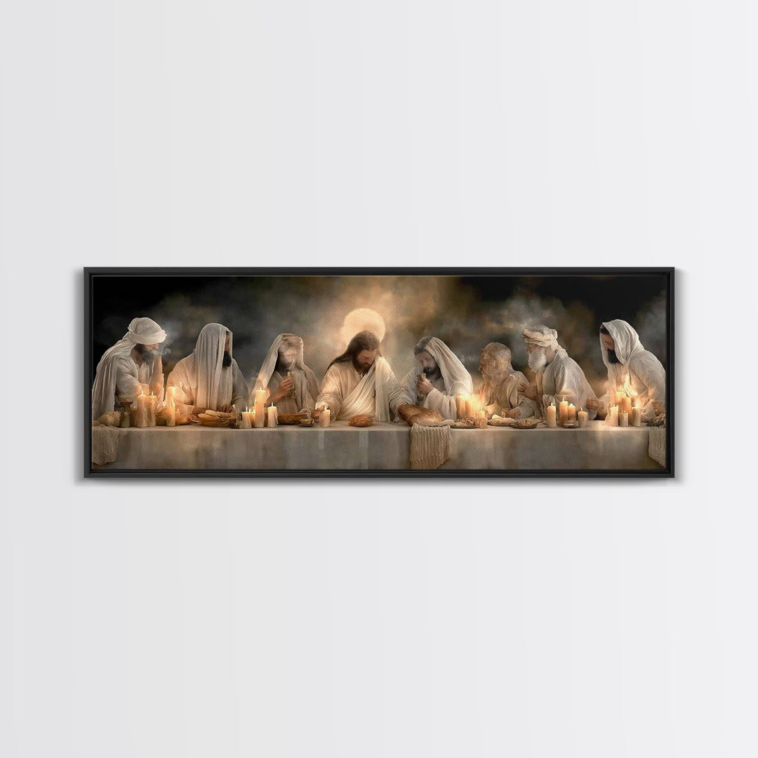 Bread Of Blessing | Framed Canvas Print | Christian Art Work | Jesus Painting | Extra Wide Art | Christian Wall Art
