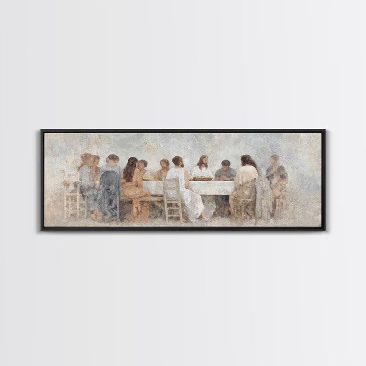 Upper Room Stillness – Framed Canvas Print – Christian Wall Art – Panoramic Wall Art – Jesus Painting – Christian Art Gift