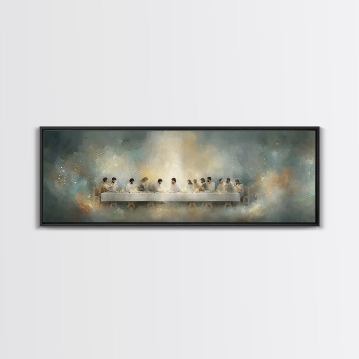 Quiet Supper Gathering | Framed Canvas Print | Christian Art Canvas | Large Jesus Painting | Panoramic Print | Christian Decor
