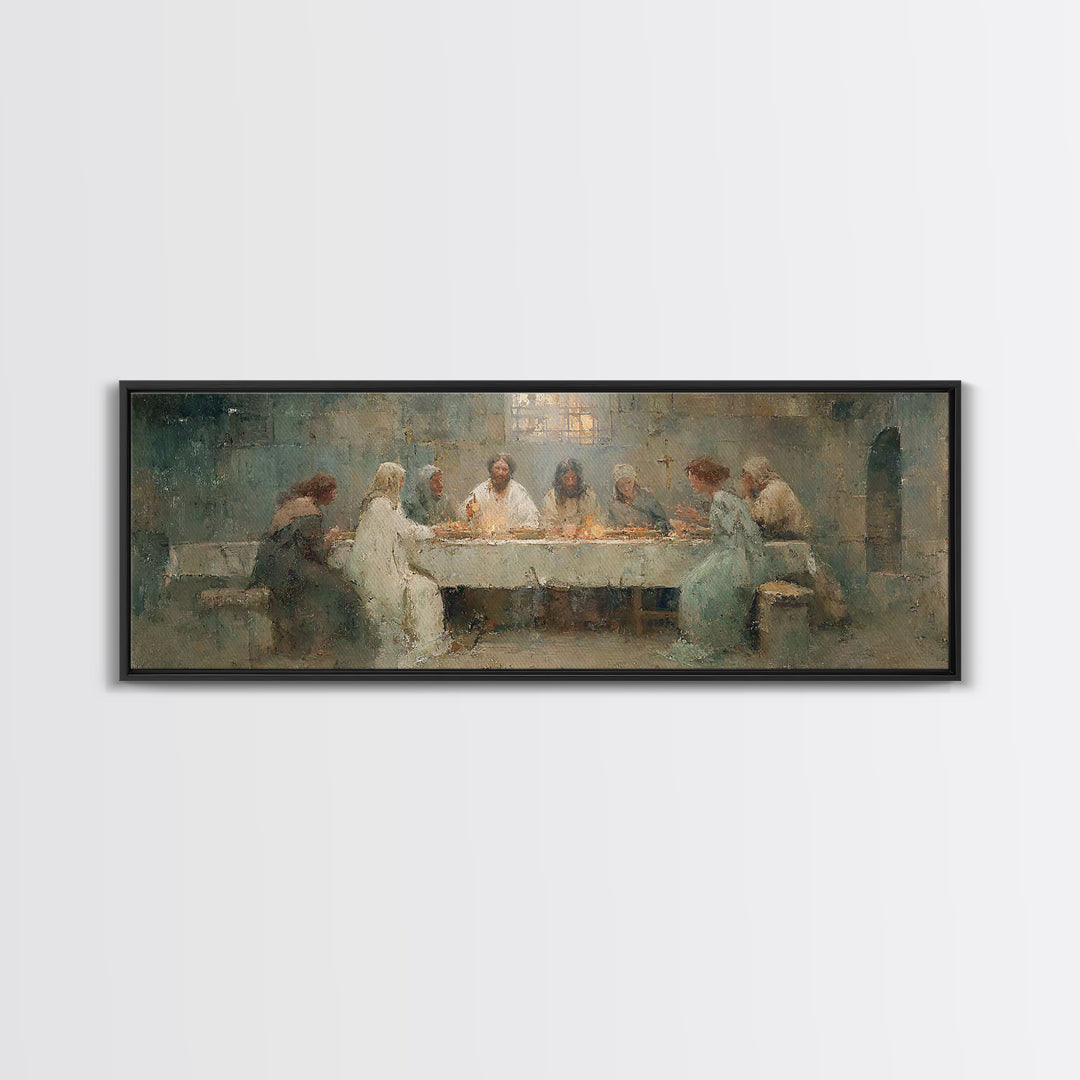 Heavenly Supper Peace – Framed Canvas Print – Christian Art Canvas – Jesus Painting – Panoramic Painting – Christian Wall Art