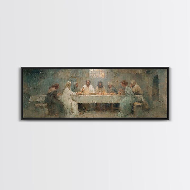 Heavenly Supper Peace – Framed Canvas Print – Christian Art Canvas – Jesus Painting – Panoramic Painting – Christian Wall Art