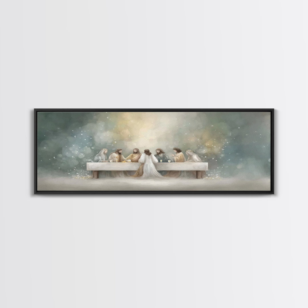 Heavenly Fellowship Light – Framed Canvas Print – Jesus Painting – Christian Art Canvas – Panoramic Art – Christian Wall Art