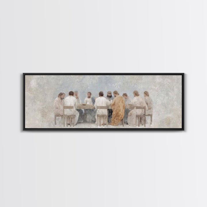 Angel Feast Serenity | Framed Canvas Print | Christian Art Canvas | Panoramic Print | Christian Wall Art | Jesus Painting