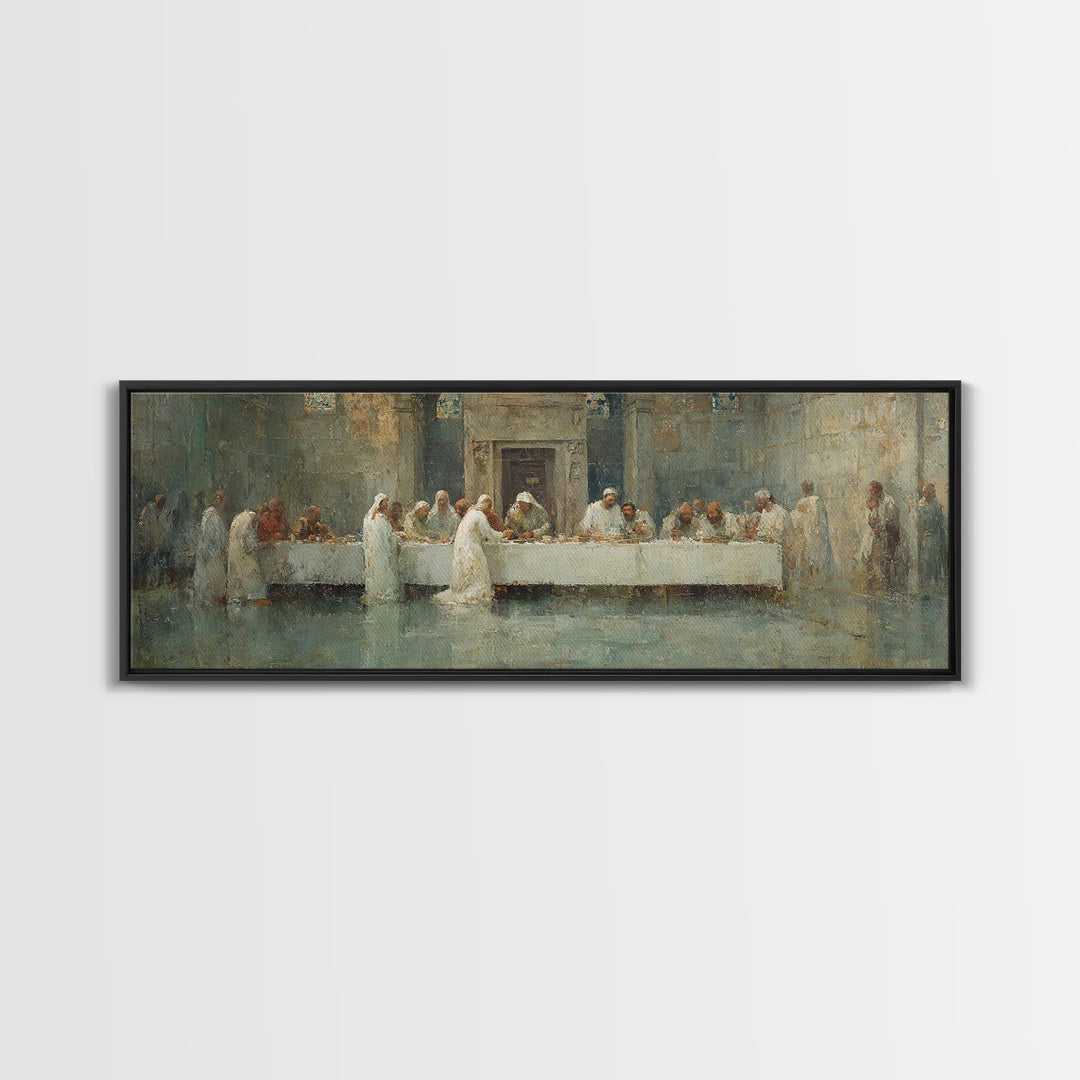 Divine Supper Glory – Framed Canvas Print – Panoramic Art – Christian Art Work – Jesus Painting – Modern Christian Art