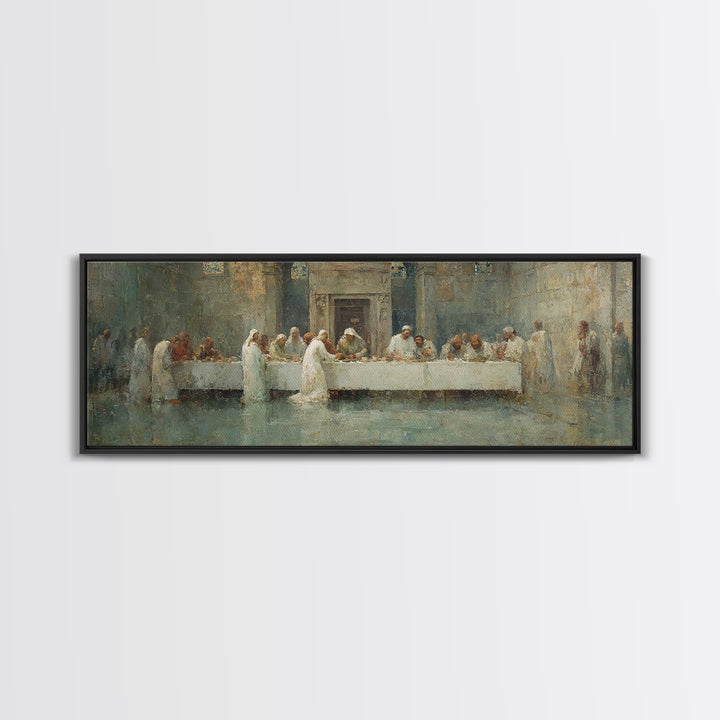 Divine Supper Glory – Framed Canvas Print – Panoramic Art – Christian Art Work – Jesus Painting – Modern Christian Art