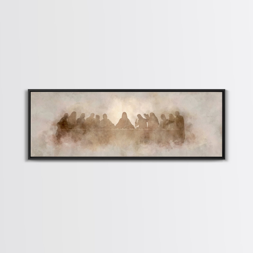 Heavenly Communion, Framed Canvas Print, Christian Art Canvas, Christian Wall Art, Panoramic Painting, Jesus Painting, Christmas Art
