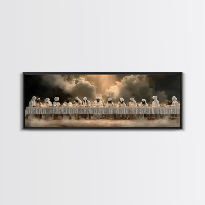 Blessed Gathering | Framed Canvas Print | Christian Wall Art | Panoramic Wall Art | Jesus Painting | Christmas Art | Christian Canvas