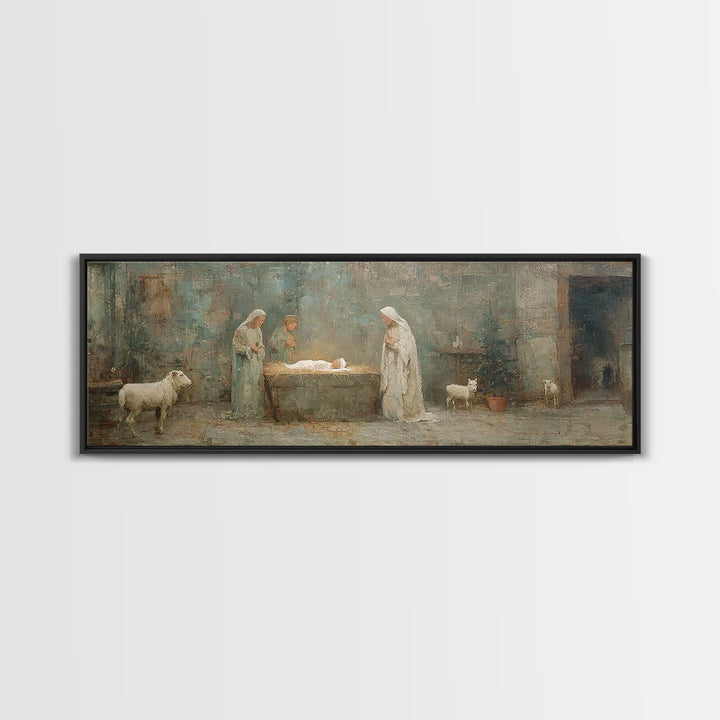 Silent Manger Star – Framed Canvas Print – Christian Wall Art – Panoramic Painting – Christian Art Canvas – Christmas Art – Jesus Painting