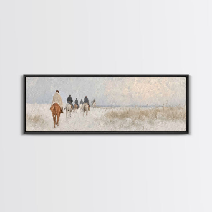 Quiet Winter Pilgrims – Framed Canvas Print – Christian Christmas Art – Panoramic Art – Christian Wall Art – Christian Art Canvas – Christm