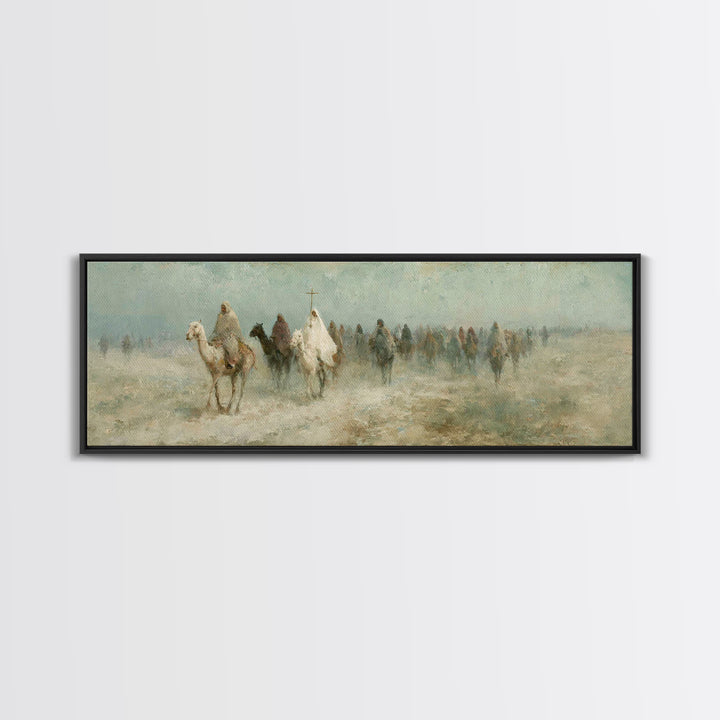 Pilgrims In Haze – Framed Canvas Print – Christian Wall Art – Panoramic Painting – Christian Art Canvas – Christmas Art – Christian Decor