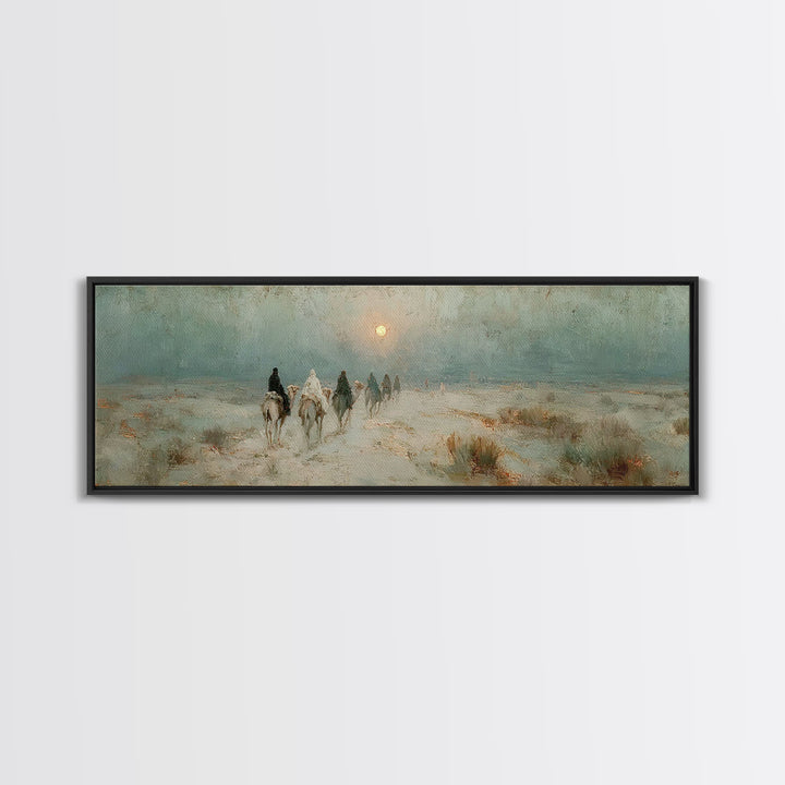 Desert Pilgrims – Framed Canvas Print – Christian Wall Art – Christmas Art – Panoramic Art – Christian Art Canvas – Christian Christmas Art