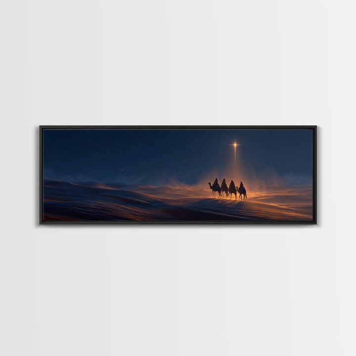 The Guiding Star, Framed Canvas Print, Christian Art Canvas, Panoramic Wall Art, Christmas Art, Christian Christmas Decor, Modern Christian
