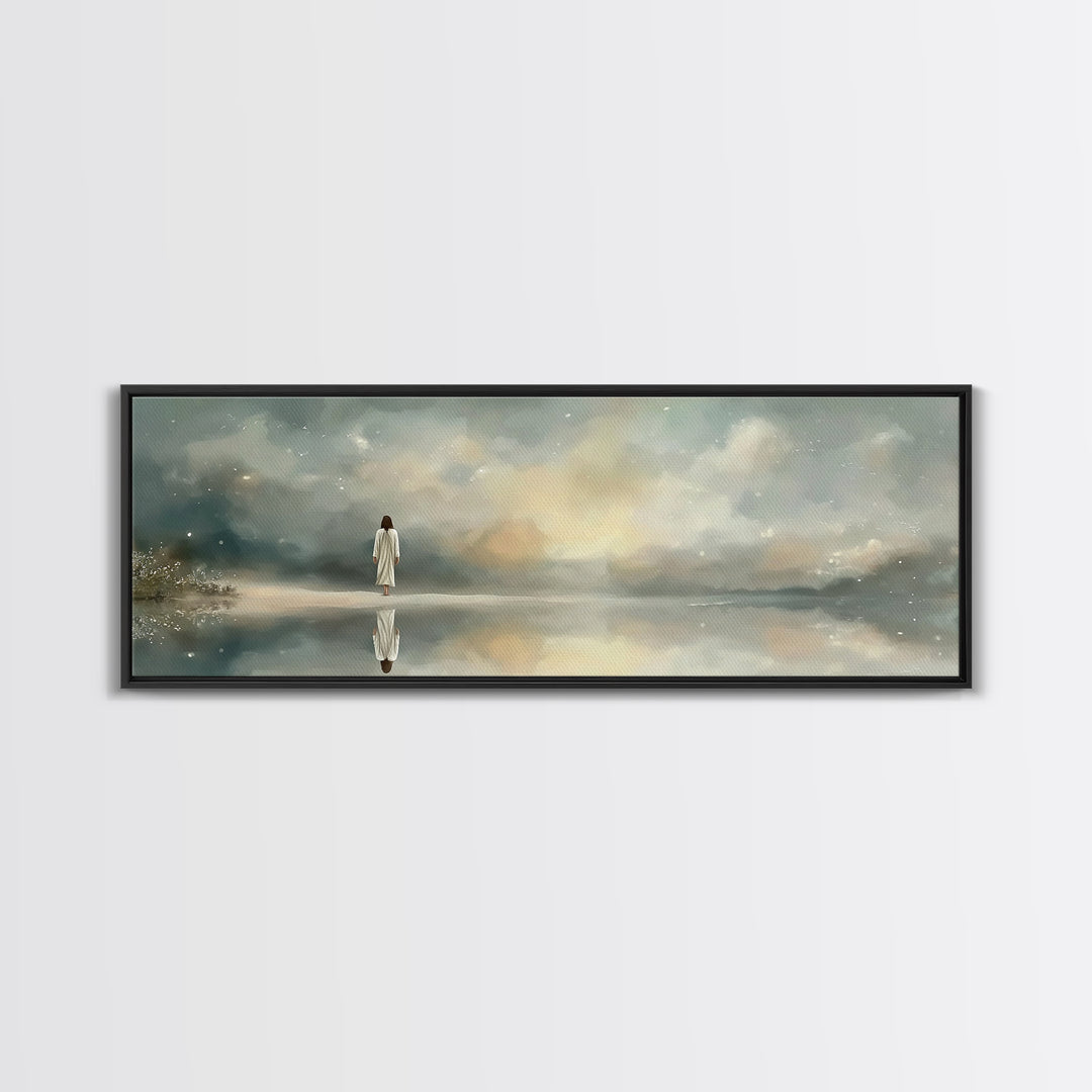 Sacred Stillness | Framed Canvas Print | Panoramic Art | Christian Art Canvas | Jesus Painting | Christian Wall Art | Minimalist Christian