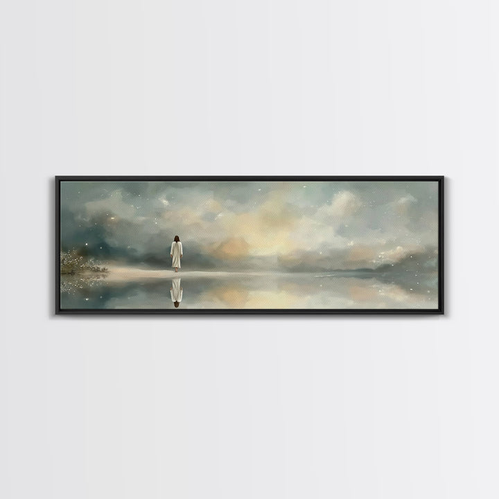 Sacred Stillness | Framed Canvas Print | Panoramic Art | Christian Art Canvas | Jesus Painting | Christian Wall Art | Minimalist Christian