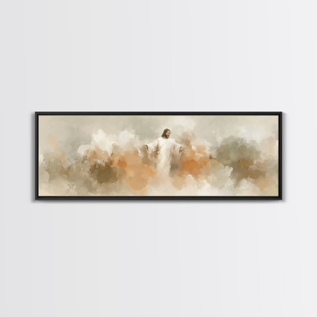 Heaven’s Embrace – Framed Canvas Print – Christian Wall Art – Panoramic Art – Christian Art Canvas – Jesus Painting – Christian Christmas A