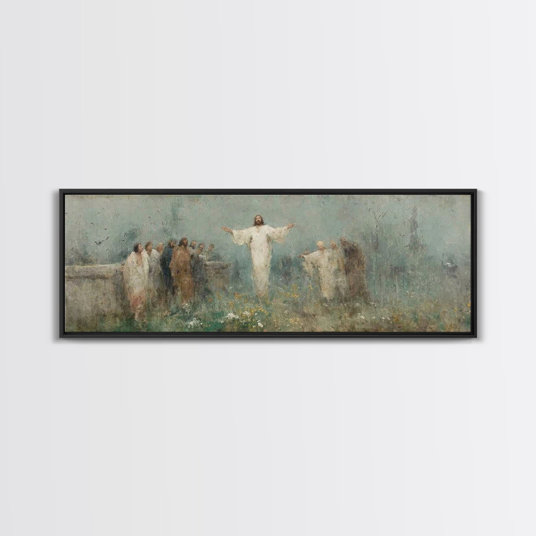 Eternal Return, Framed Canvas Print, Christian Wall Art, Panoramic Print, Jesus Painting, Christian Christmas Art, Modern Christian Paintin