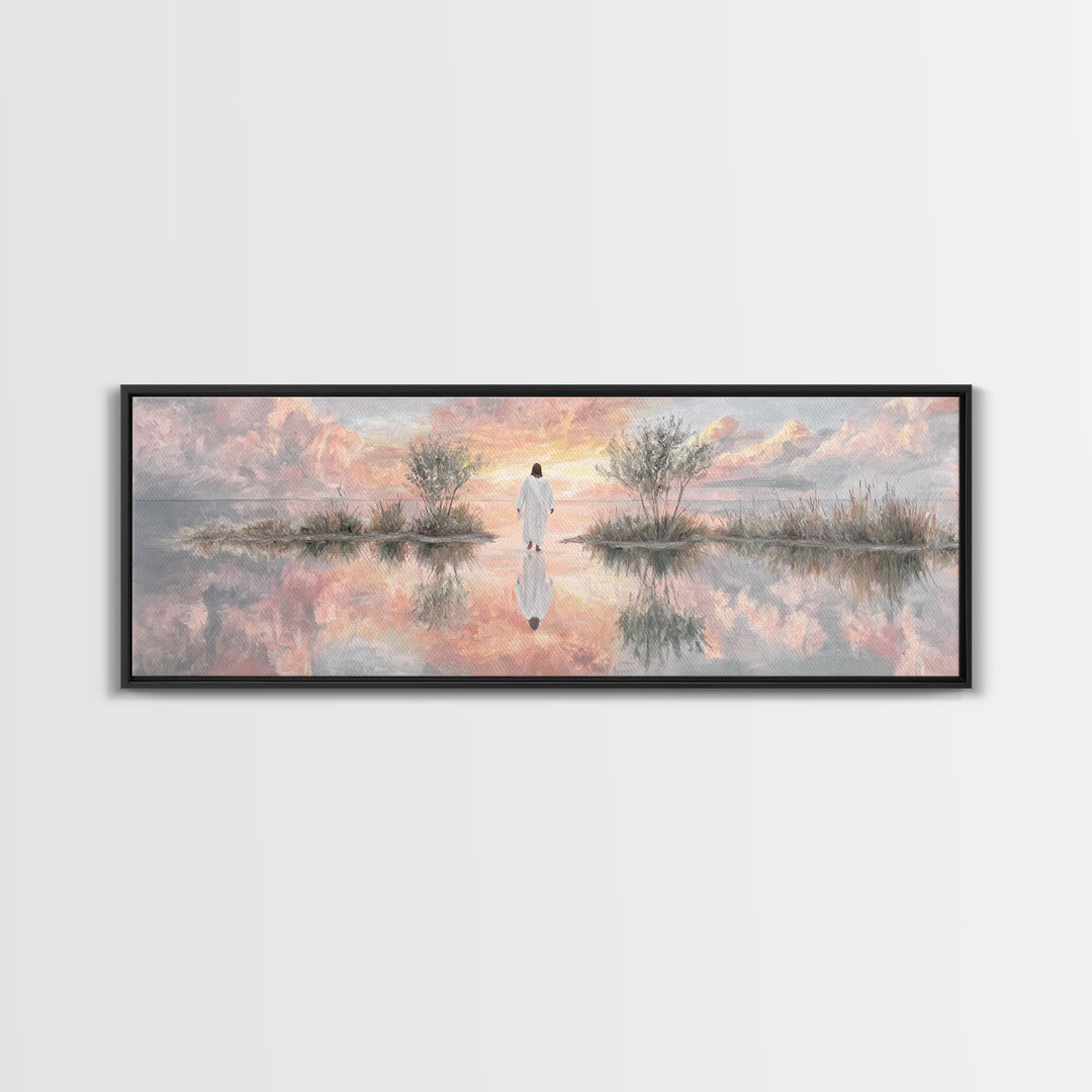 Heaven’s Quiet Path, Framed Canvas Print, Panoramic Wall Art, Christian Art Canvas, Jesus Painting, Unique Christian Art, Christian Wall Ar