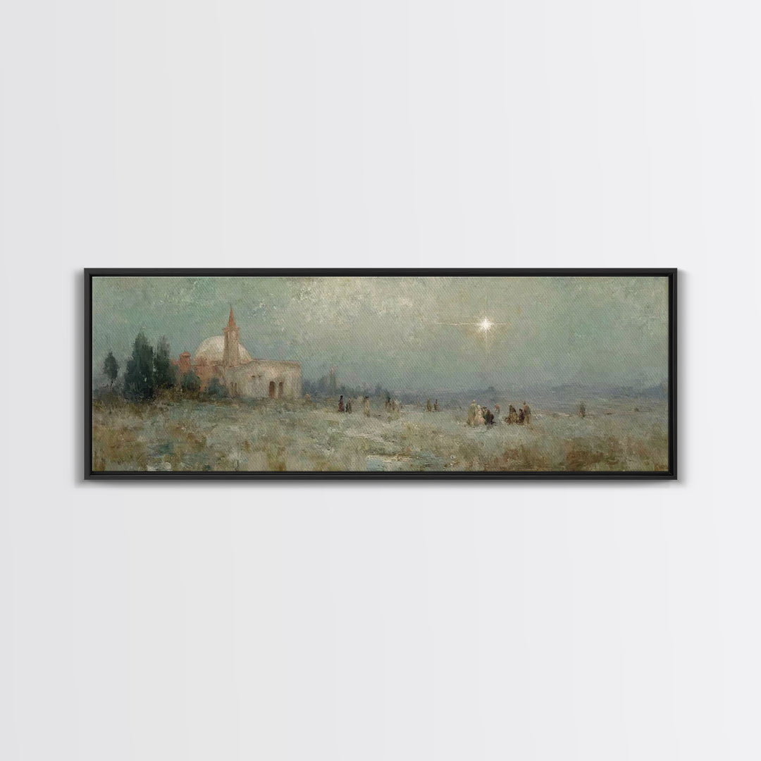Silent Night Journey, Framed Canvas Print, Christian Wall Art, Christian Art Canvas, Panoramic Print, Christmas Art, Modern Christian Art