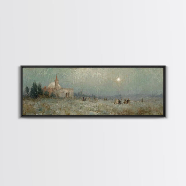 Silent Night Journey, Framed Canvas Print, Christian Wall Art, Christian Art Canvas, Panoramic Print, Christmas Art, Modern Christian Art
