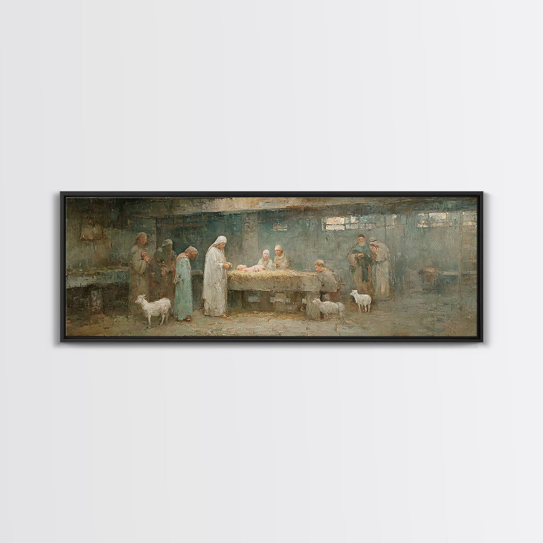 Holy Manger Light – Framed Canvas Print – Christian Wall Art – Christian Art Canvas – Panoramic Wall Art – Christmas Art – Christian Decor
