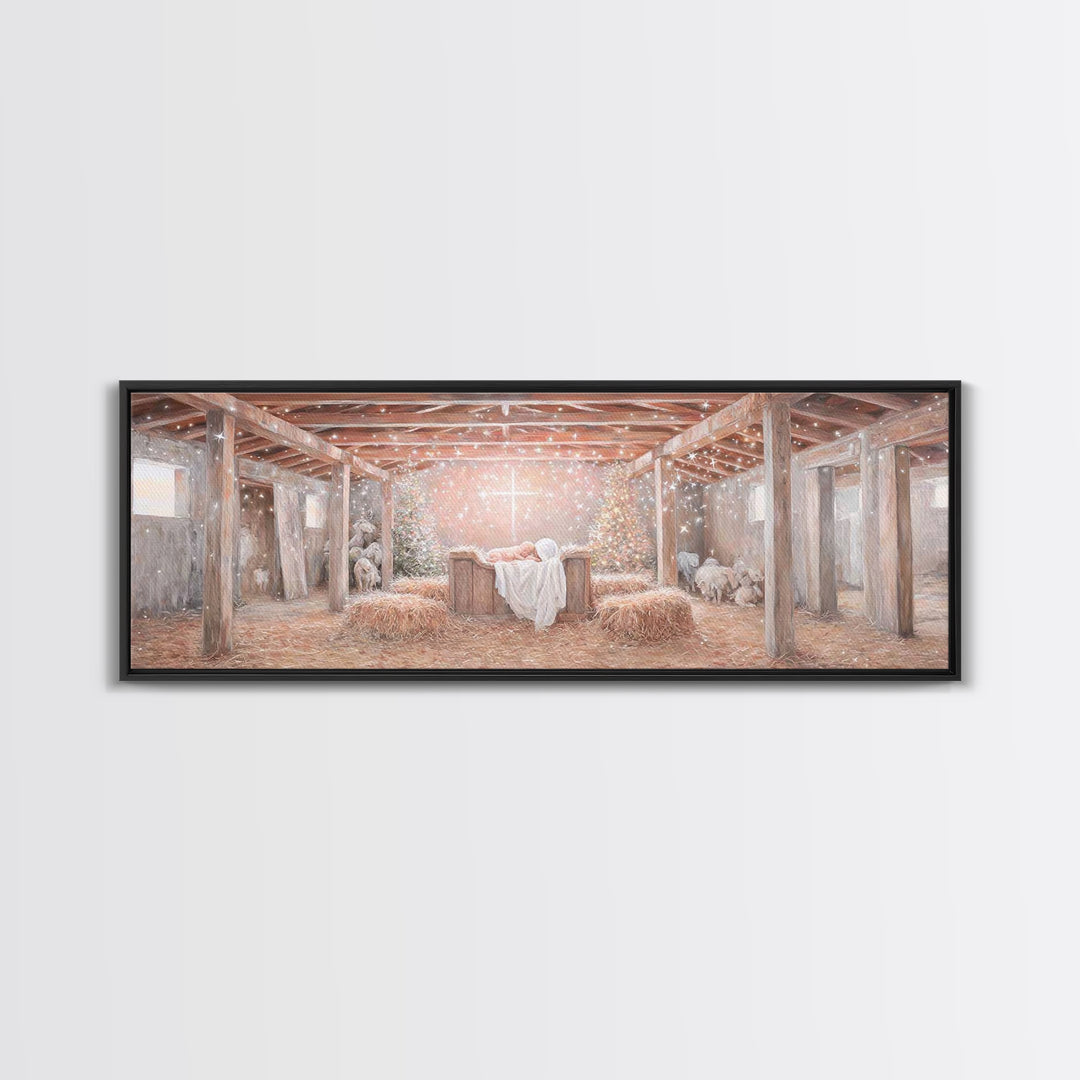 Humble Birth Wonder | Framed Canvas Print | Christian Wall Art | Christian Art Canvas | Panoramic Wall Art | Christmas Art | Christian Artw