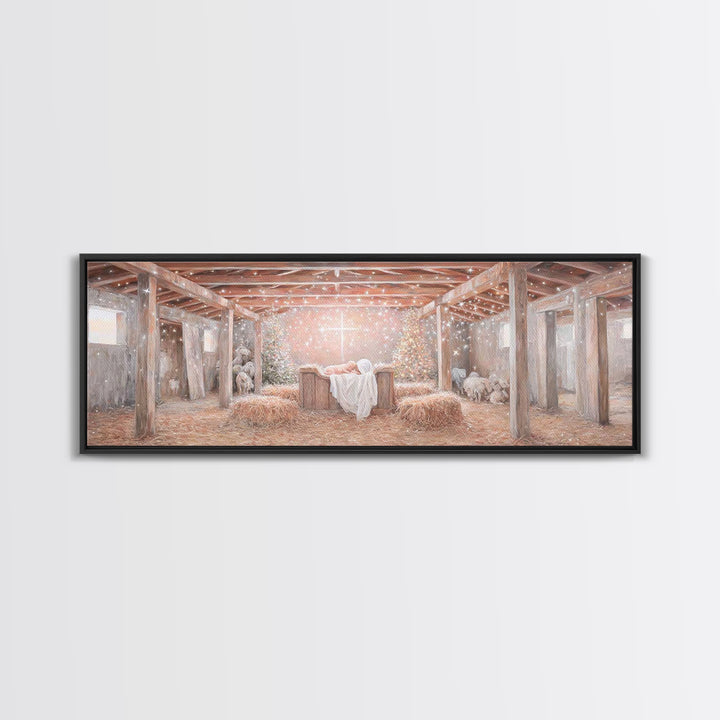 Humble Birth Wonder | Framed Canvas Print | Christian Wall Art | Christian Art Canvas | Panoramic Wall Art | Christmas Art | Christian Artw