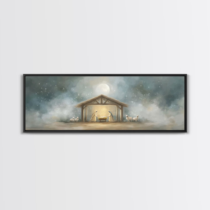 Peaceful Holy Night – Framed Canvas Print – Christian Wall Art – Christian Art Canvas – Extra Wide Art – Christmas Art – Christian Christma