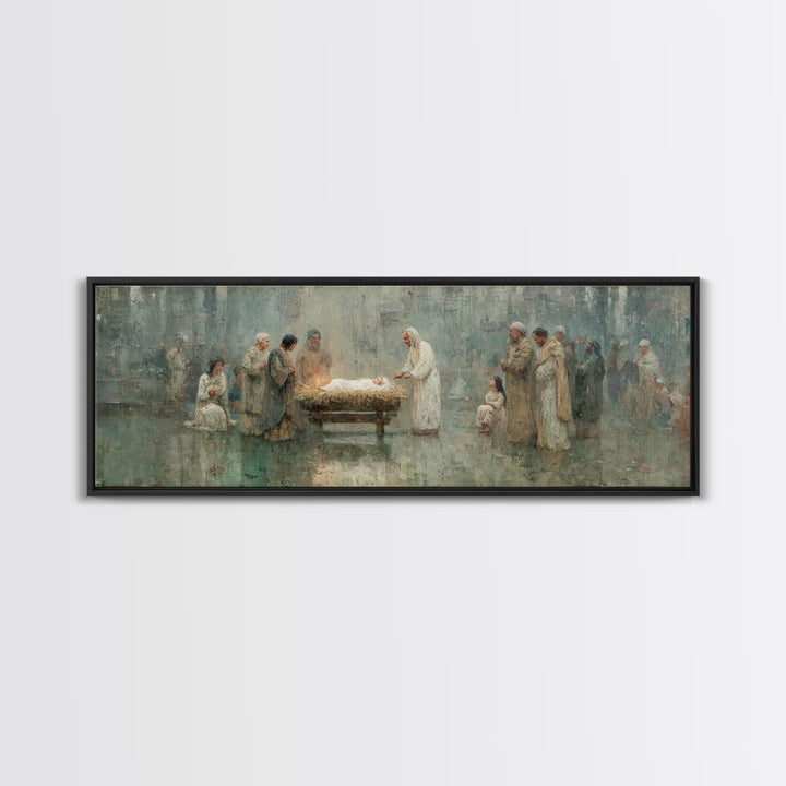 Gathered In Holiness | Framed Canvas Print | Panoramic Painting | Christian Wall Art | Christian Art Canvas | Christmas Art | Jesus Christm