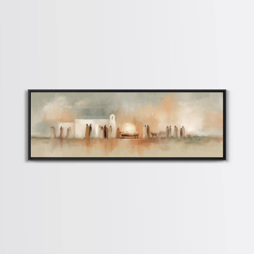 Bethlehem Evening Glow – Framed Canvas Print – Panoramic Frame – Christian Wall Art – Christian Art Canvas – Christmas Art – Christian Chri