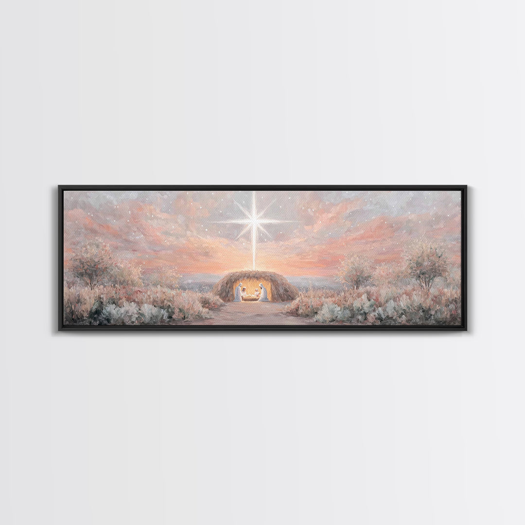 The Guiding Star – Framed Canvas Print – Christian Wall Art – Christian Christmas Art – Panoramic Art – Jesus Painting – Christian Decor