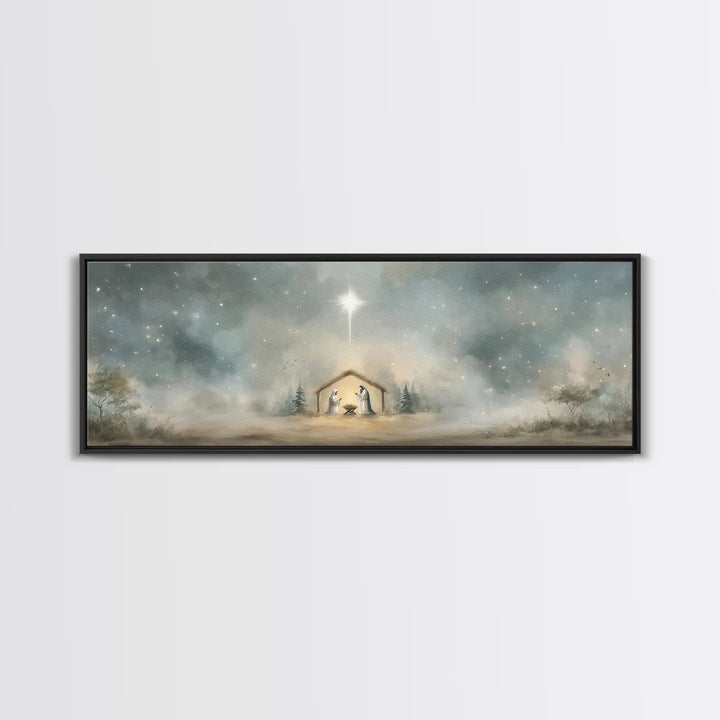 Holy Dawn Light | Framed Canvas Print | Christian Wall Art | Christmas Art | Panoramic Wall Art | Christian Art Canvas | Jesus Painting