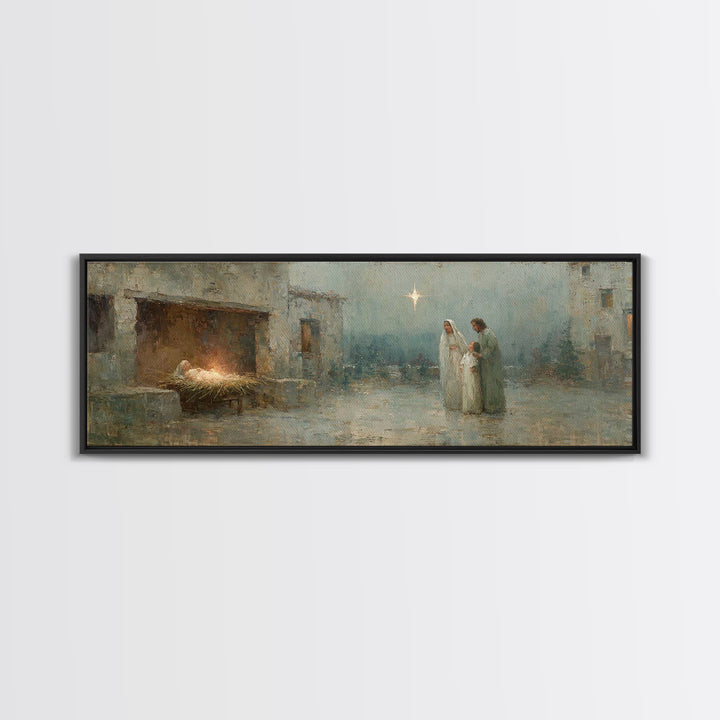 Bethlehem Evening, Framed Canvas Print, Christian Wall Art, Christian Christmas Art, Panoramic Painting, Christian Art Canvas, Jesus Painti