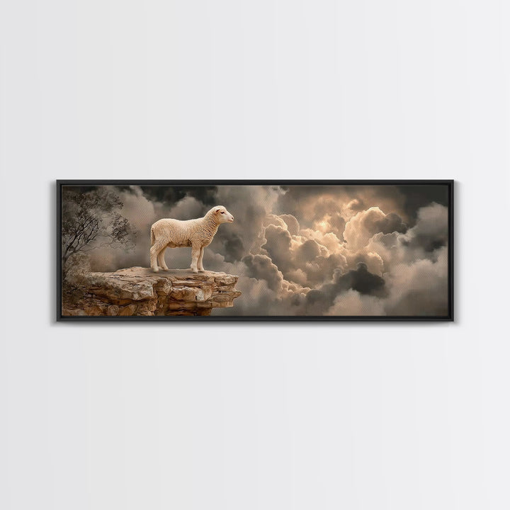 Still Waters Lamb | Framed Canvas Print | Christian Wall Art | Christian Art Canvas | Panoramic Art | Christian Painting | Christian Decor