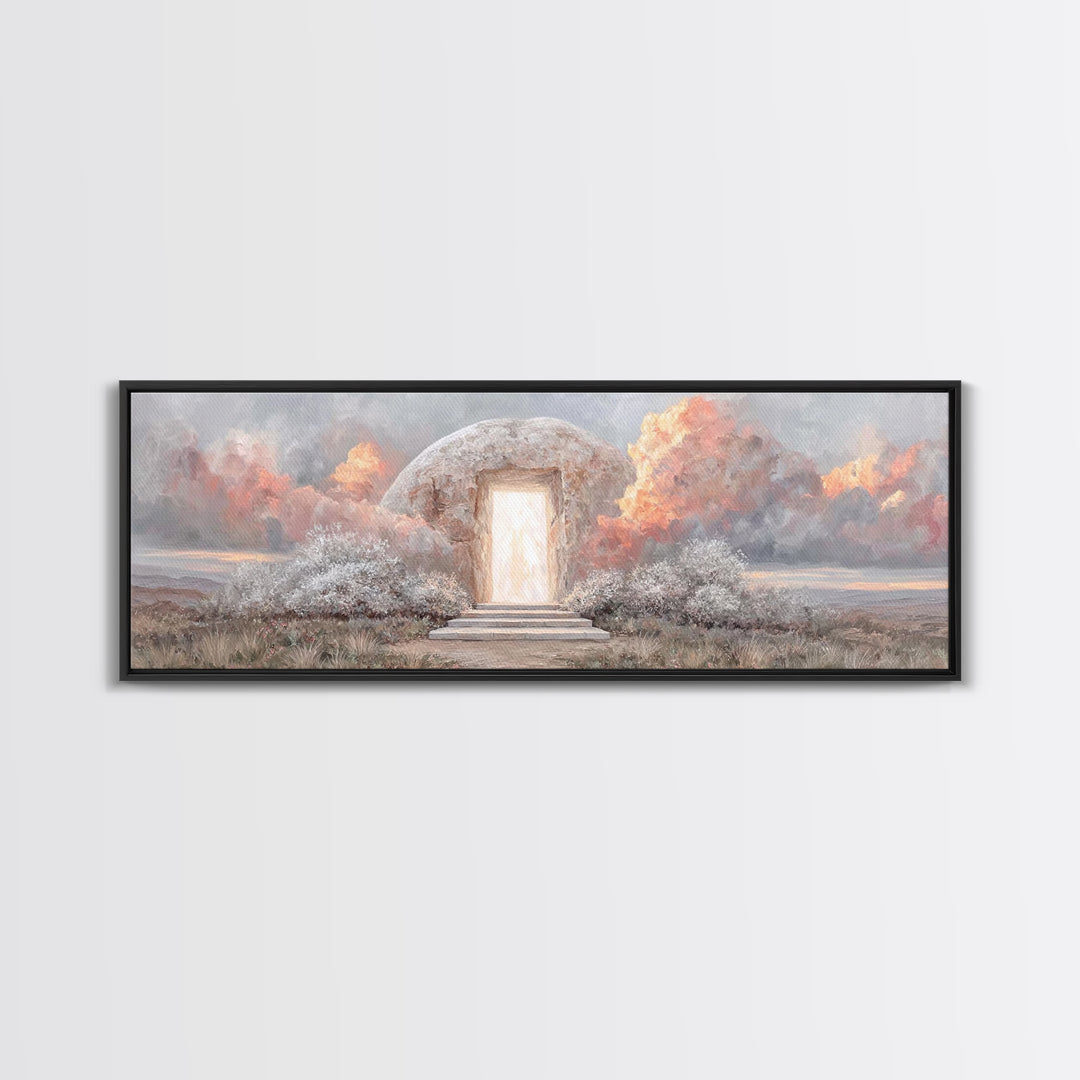 Risen Dawn Light – Framed Canvas Print – Christian Wall Art – Christian Art Canvas – Jesus Painting – Panoramic Art – Christian Christmas A